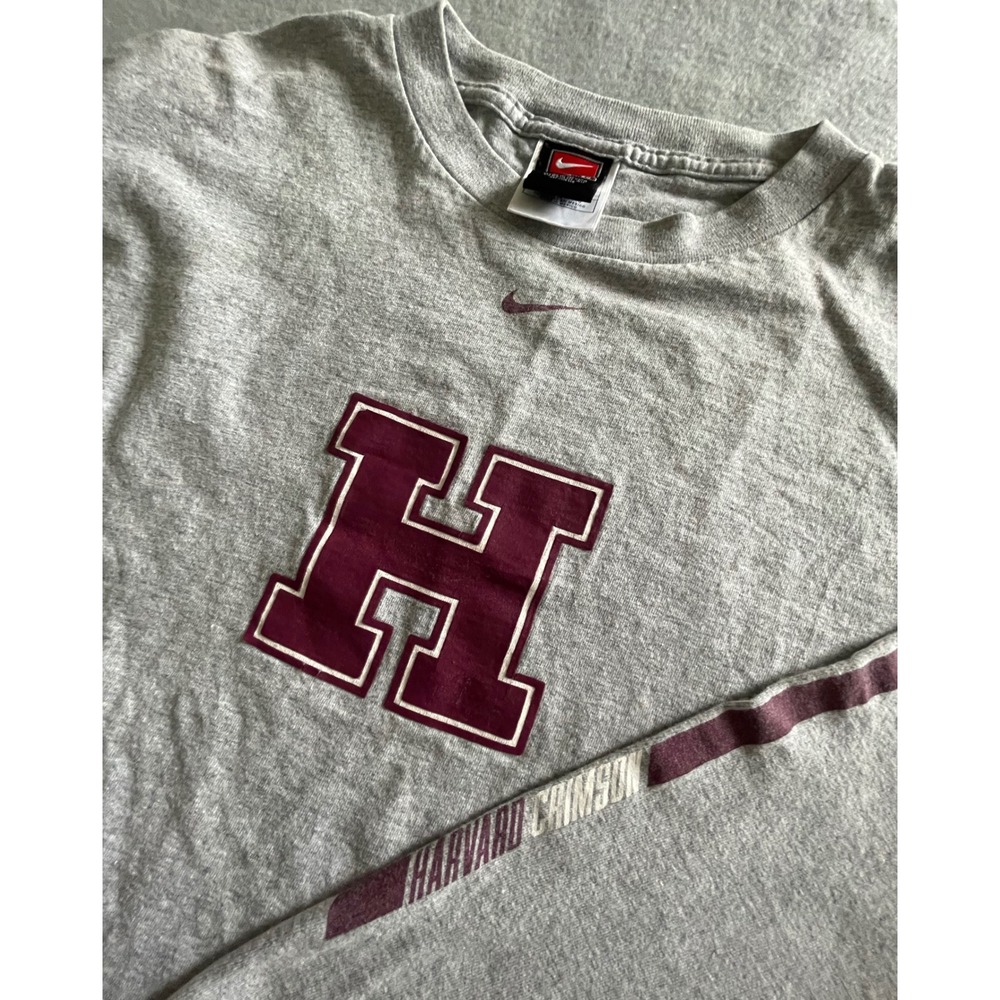 VTG Nike Team Harvard Crimson Long Sleeve Shirt Mens XL Gray Cotton Swoosh SHL
